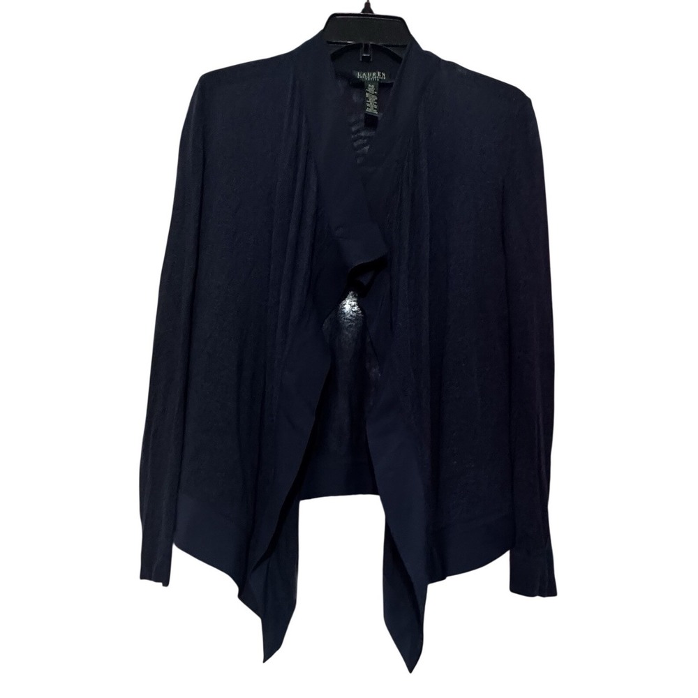 Lauren Ralph Lauren Petite Open-Front Cardigan - PXS‎ - Navy Blue Draped Sweater